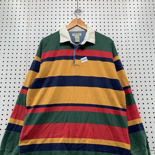 VTG Eddie Bauer Rugby Polo Shirt Mens Large Multicolor Striped Colorful 23x31 - Picture 4 of 16