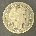 1907 D Barber Dime Heavily Circulated Well-Worn Detail