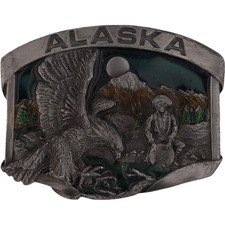 Alaska Ak State Alaskan Fairbanks Elk Eagle Denali Wasilla Vintage Belt Buckle