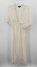 Lulus Ivory Size Medium Stripe Metallic Maxi Short Sleeve Dress
