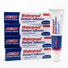 Secure Waterproof Denture Adhesive - Zinc Free - Extra Strong 12 Hour Hold - ...
