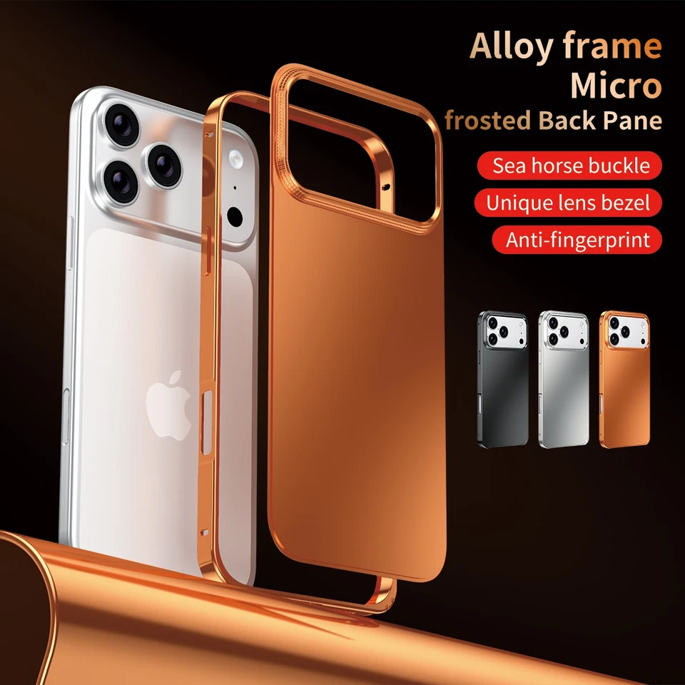 Funda Mate de Aleación con Marco de Metal para iPhone 17 Pro Max 16 15 14 Pro + Vidrio Templado Foto 4 de 4