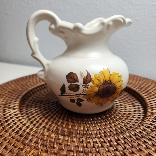 McCoy 70's Vintage Sunflower Creamer Pitcher, Floral Decor, Farmhouse Kitchen