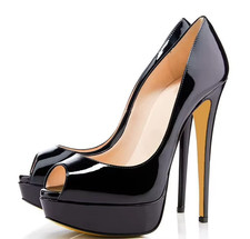 14CM-5.5IN Women s Platform Stiletto High Heels Shoes Open Peep Toe Shiny Pumps