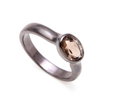 Smoky Quartz Oval Shape Ring 925 Sterling Silver Oxidized Solitaire Jewelry