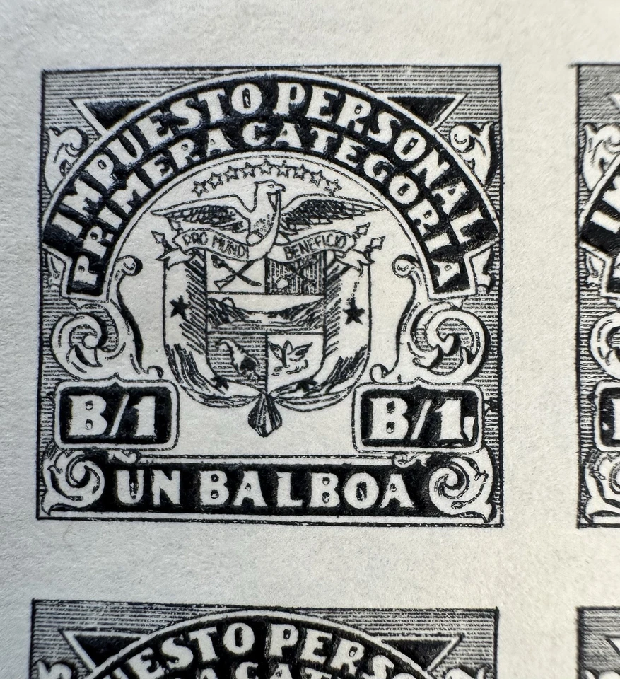 Panamá, 1b Prueba "Impuesto Personal/Primer Categoría", Bloque de 10 en Membrete Foto 2 de 3