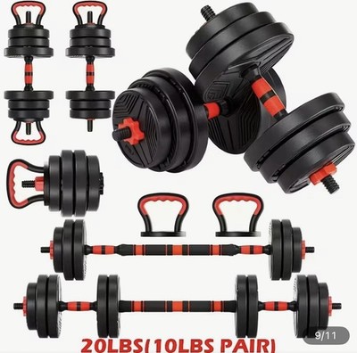 Adjustable Dumbbell Set 20lb Pair, Kettlebell Handles, Ergonomic Foam