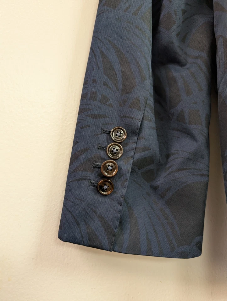 CAROLINA HERRERA Hombre Azul Marino Floral Lana Abrigo Deportivo Chaqueta Delgada 40 Foto 4 de 4