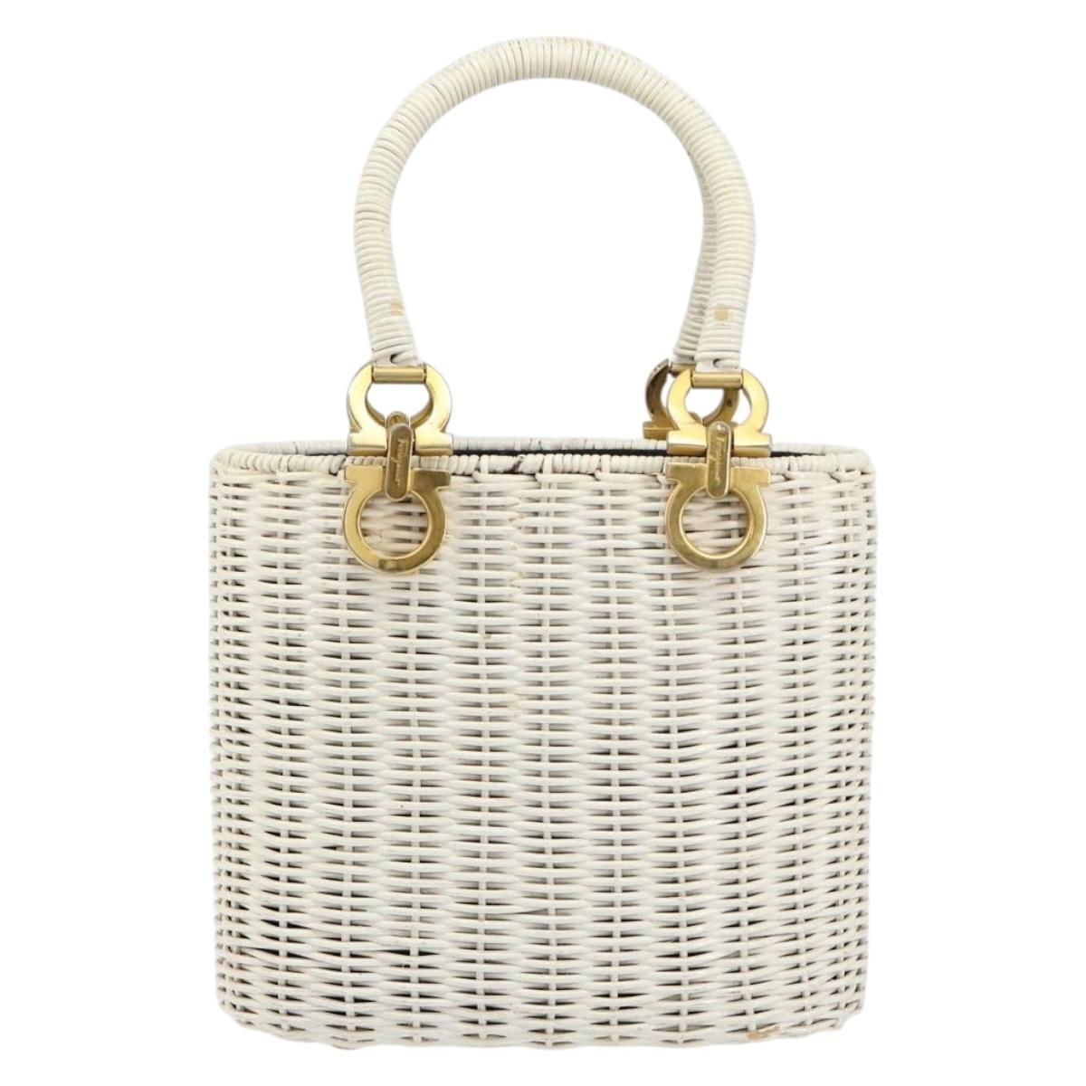Salvatore Ferragamo Gancini Handbag Wood White Wicker Handbag (Pre-Owned)