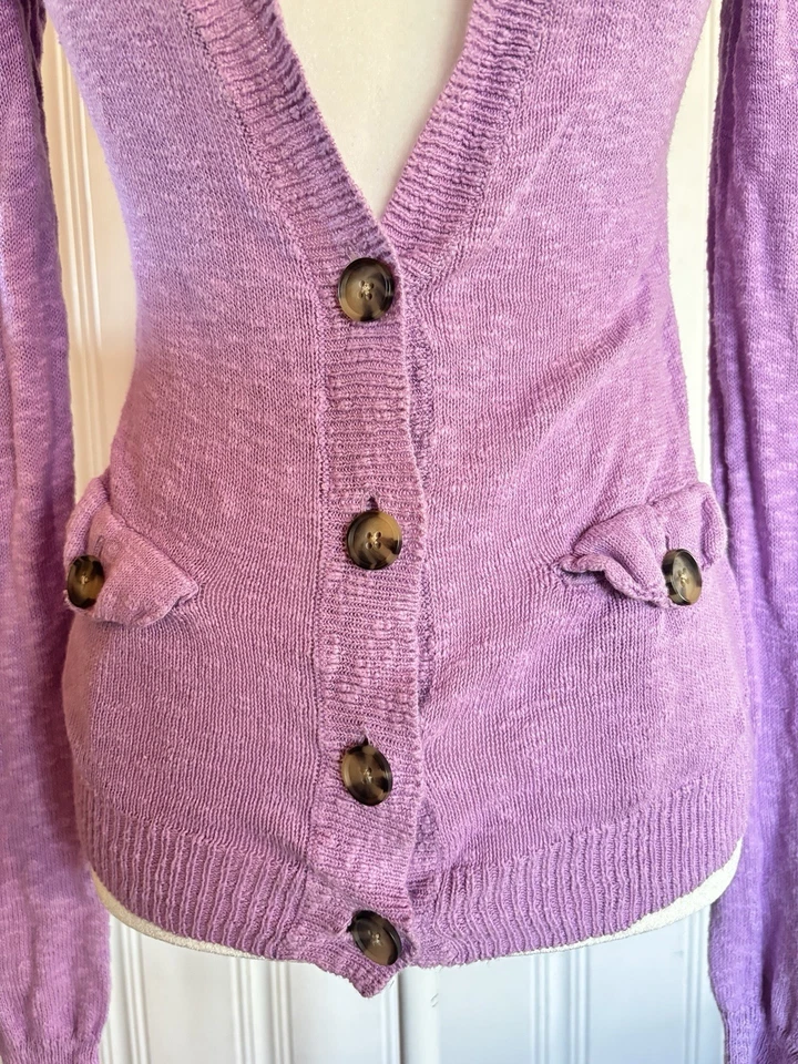 Vintage American Eagle Lilac Button Up Knot Cardigan ~ Size XS - Image 2 of 4