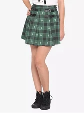 Harry Potter Slytherin Green Plaid Pleated Skirt Size S Wizard Snake Hot Topic