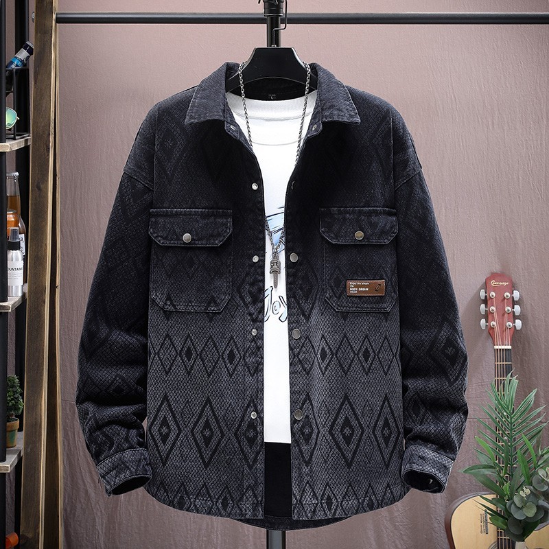 Luxury Men Denim Jacket Fashion Loose Casual Trendy High Street Retro Jean Coat