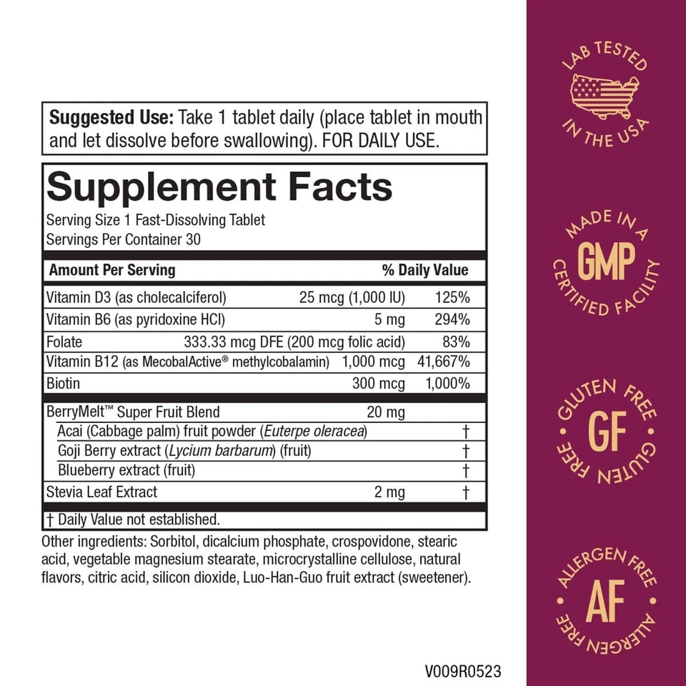 B-12 Energy Berry Limonada Derretida com Frutas - Produtos de Pureza - Metilcobalamina B12 - Imagem 2 de 4