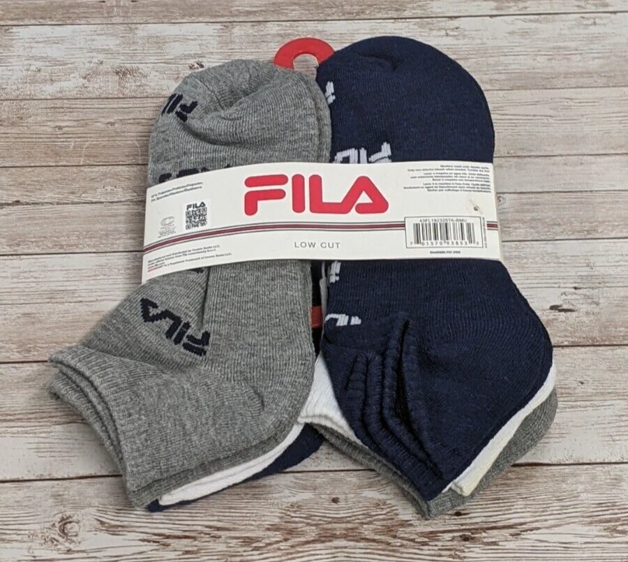 Fila Mens Blur Gray White Allover Logo Low Cut Socks Shoe Size 4-10 Pair Of 6 - Image 3 of 4