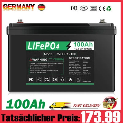 MARKENLOS 12V LiFePO4 100Ah Lithium Batterie Akku BMS Solarbatterie Solaranlage Boot RV