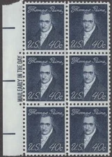 Scott # 1292 - Thomas Paine - Mail Early Block Of 6 - MNH - 1968