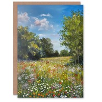 Wildblumenwiese Landschaft ÖL Geburtstagskarte