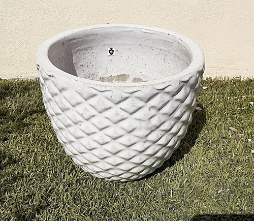 Vase rund Keramik weiß für außen innen Gartenmöbel Vintage Kunst - Bild 2 von 4