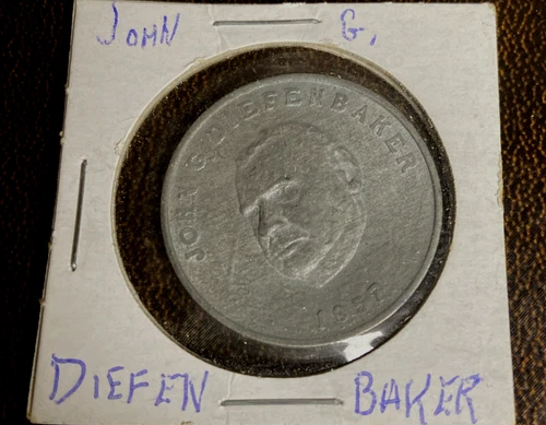 John G Diefenbaker, 1957, Prime Minister, Ottawa, Canada, Token/Coin 32mm