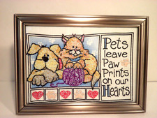 Stitched Pets Leave Paw Prints On Our Hearts Silver Frame Easel Dog Cat Plaque