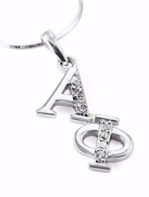 Alpha Phi Sterling Silver Diagonal Lavaliere Pendant w/ Simulated Diamonds, NEW*