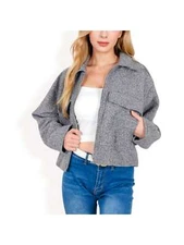 Women's Cropped Tweed Jacket With Large Chest Pocket