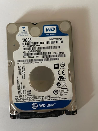 Disque dur 500 Go , sata , 2.5 pouces , western digital 6 gbits slim WD5000LPVX