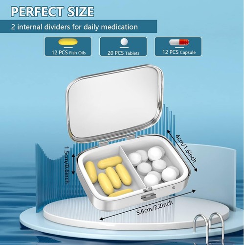 Pill Box 2 Compartment Medicine Pill Case,Portable Pill Box for Pocket or Purse - Picture 3 of 6