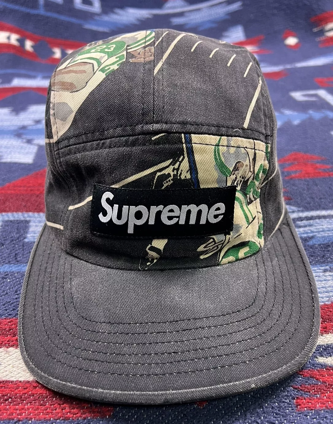 Casquette Supreme Football Camp FW13 noire 5 panneaux chapeau 2013 rare taille unique réglable