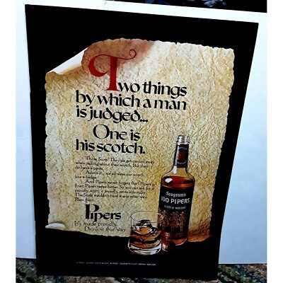 1971 Seagrams 100 Pipers Scotch Whisky Judged Original Print Ad Vintage