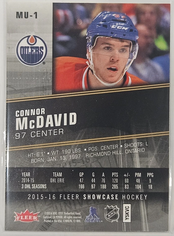 Connor McDavid 2015-16 Fleer Showcase Metal Universe ROOKIE MU-1 Foto 2 de 4