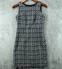 AGB Petite Dress Womens Black Tweed Dress Size 2P Sheath Dress Fringe Sleeveless