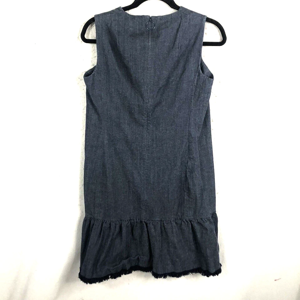 Vestido Akris Punto Mujer 10 Azul Denim Elastizado Volantes Dobladillo Crudo Femenino Informal Foto 4 de 4