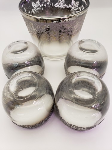 Vintage Vitreon Queen's MCM Silver Fade Grape Glasses & Ice Bucket - Picture 4 of 11