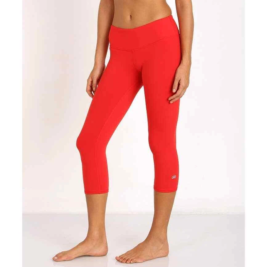 ALO Yoga Leggings Small Neon Orange Airbrush Capri Mid Rise