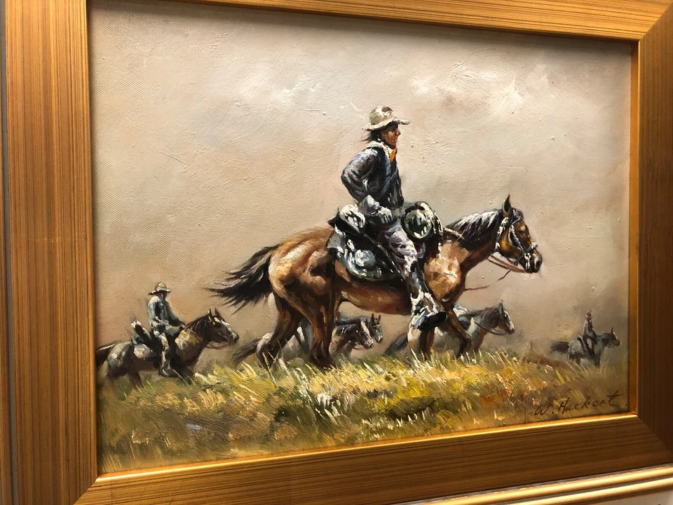 La caballería viene - Pintura al óleo pintada a mano, firmada y enmarcada  Foto 4 de 4