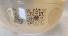 VTG '60s Pyrex Mixing Bowl #404 in Hex Signs Pattern Tan Gold High Shine MCM