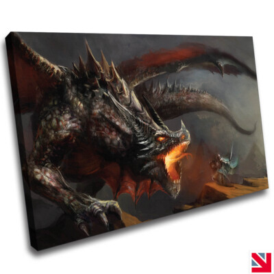 Fantasy Dragon Battle CANVAS Wall Art Picture Print | eBay UK