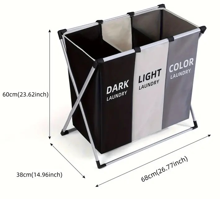 Laundry Basket Organizer, Dark, Light, & Color (Separate Sections) With