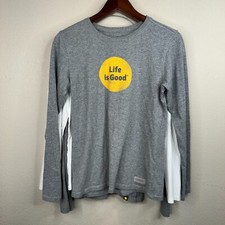 Life is Good Long Sleeve T-Shirt 3 Piece Set Gray White Size S Cozy Casual