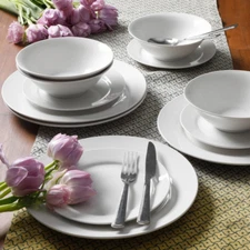 Round Dinnerware Set Serving Dinner Plates & Bowls Microwave Safe 12-Piece