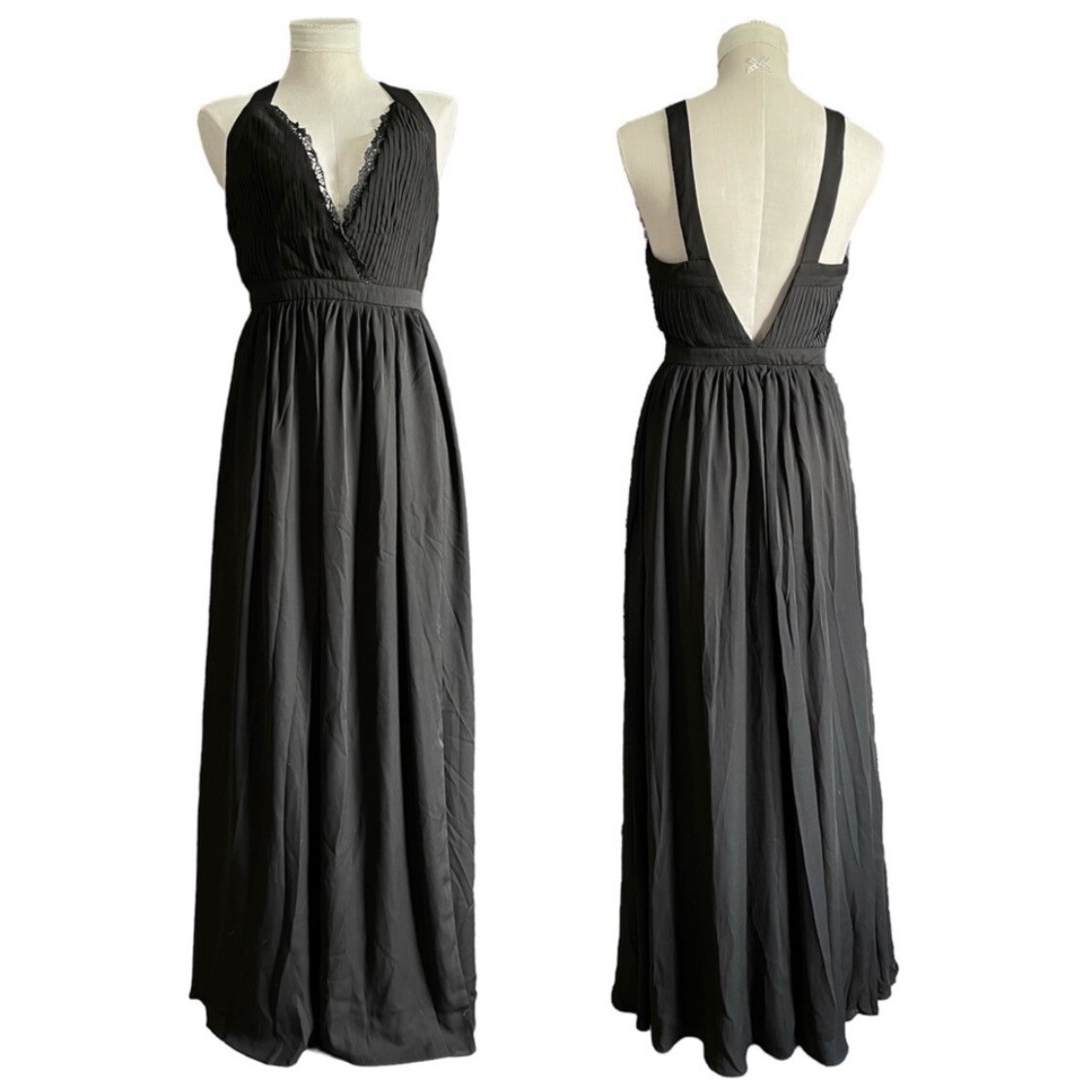 Fame & Partners Black Plunging Neckline Thigh Slit Formal Maxi Dress Gown 6  NWT | eBay