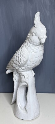 Beautiful Life Size Italian Vintage Regency Glazed Ceramic Cockatoo 17.5  H