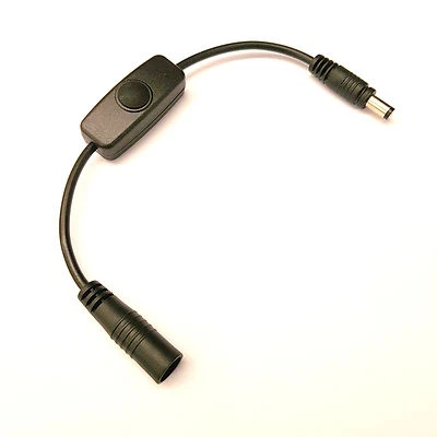 P2G INLINE BLACK PUSH BUTTON SWITCH - 2.5MM DC BARREL CONNECTORS - LED STRIPS