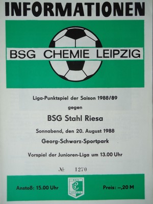 Stahl Riesa Programm DDR Liga 1989/90 BSG Chemie Leipzig Stahl Riesa Programm DDR Liga 1989/90 BSG Chemie Leipzig