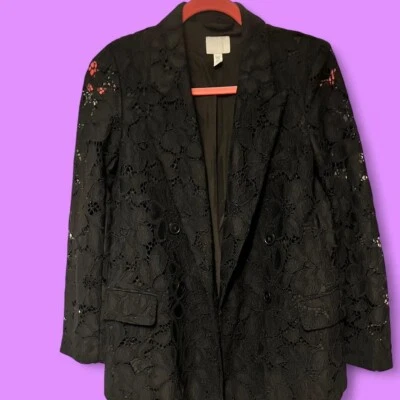 Pre-Loved H&M Black Floral Lace Suit Co-ord Size XS/6-8 - Image 1 of 4