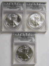 2016(P,S,W) ANACS MS70 AMERICAN SILVER EAGLE 3-COIN SET~Complete Mint State Set~