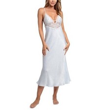 Linea Donatella Luxe Satin Bridal Lingerie Long Gown Women Small Blue Sleep Wear