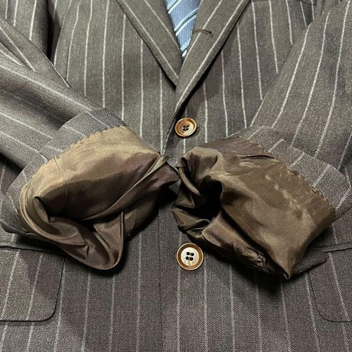 Ring Jacket wool striped brown suit set size 48 jacket pants lined Notch lapel - Picture 5 of 12