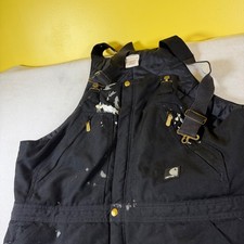 Carhartt Mens Black Quilt Lined Distres Duck Canvas Bib Overalls Side Zip 40x29